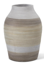 Load image into Gallery viewer, BRWN GRY GRN STRIPE VASE
