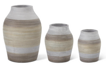 Load image into Gallery viewer, BRWN GRY GRN STRIPE VASE
