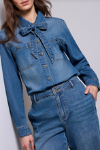 Load image into Gallery viewer, DENIM BLOUSE W/TIE
