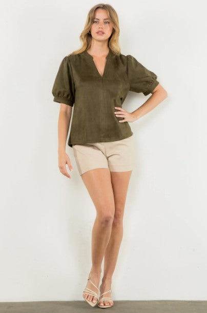 OLIVE SUEDE TOP