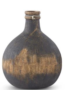 SM BLK TAN WOODGRN RESIN VASE