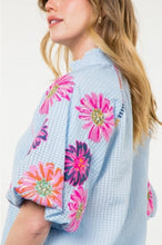 Load image into Gallery viewer, BLUE FLORAL STITCH TOP
