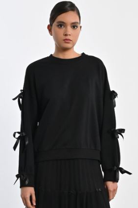 BLK BOW SLEEVE SWTSHRT