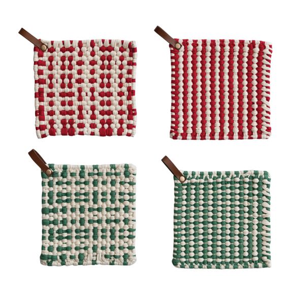 CROCHET POT HOLD W/LEATH LOOP