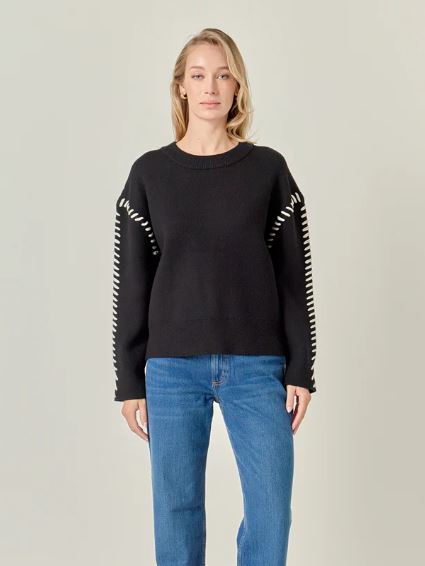 BLK/WHT STITCHED SWTER